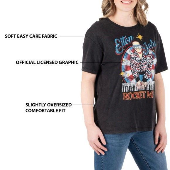NWT CLOSEOUT PRICE Elton John Rhinestone Rocket Man Tee. Multiple Sizes. Black - Picture 2 of 8